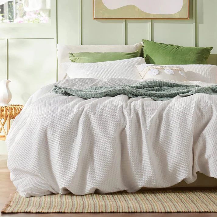 Waffle Weave Pure Cotton Duvet Cover Set | 100% Pure Cotton | 3 Piece Duvet Cover Set | Handmade