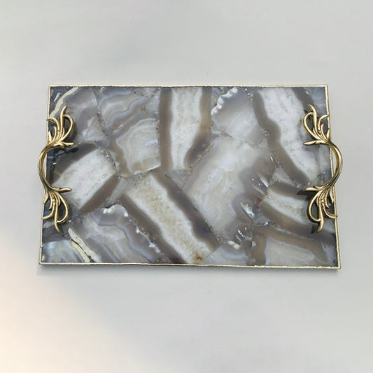 Wild Agate Serving Tray With Brass Handles