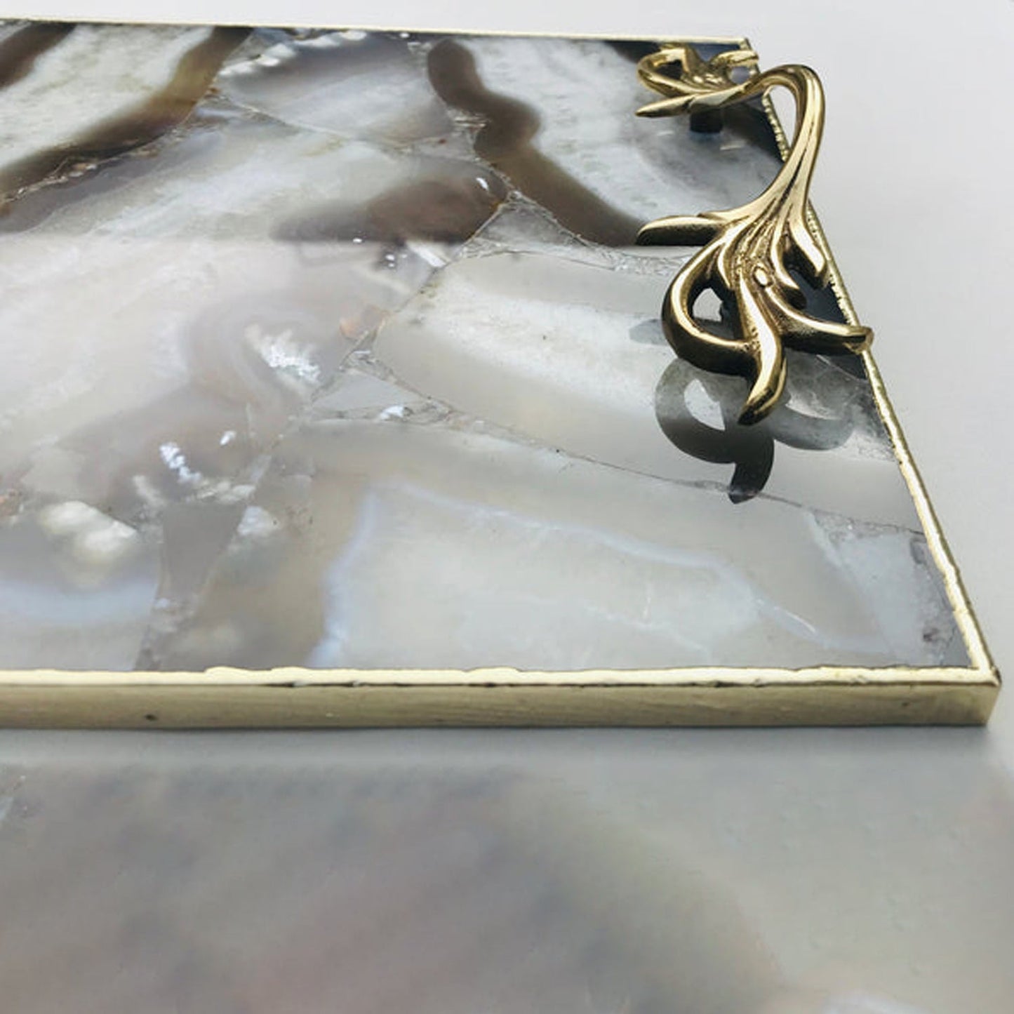 Wild Agate Serving Tray with Brass Handles