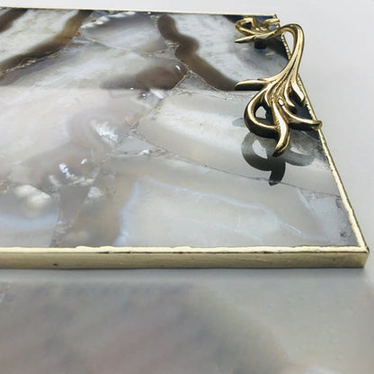 Wild Agate Serving Tray with Brass Handles