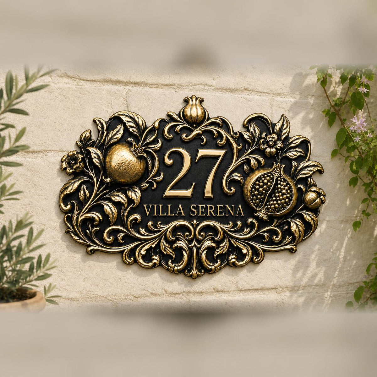 Pomegranate plaque in antique brass, second wall setting