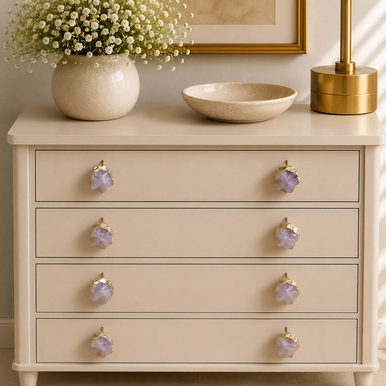 Rose Quartz Crystal Cabinet Knobs - Set of 6