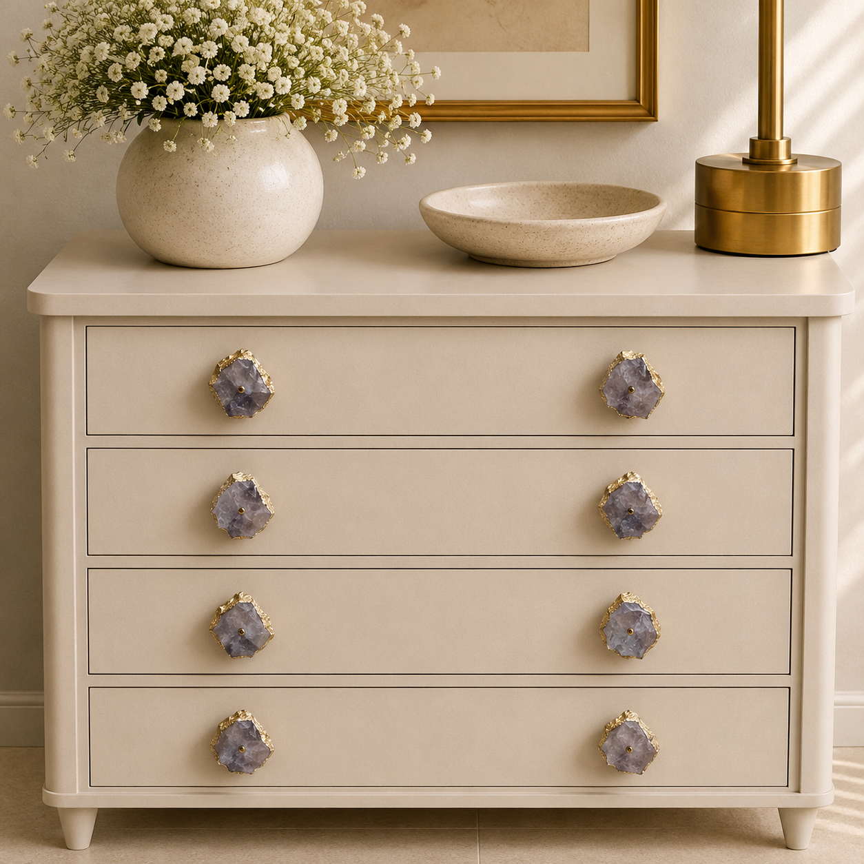 Clear Quartz Crystal Cabinet Knobs - Set of 6