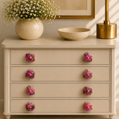 Pink Crystal Cabinet Knobs - Gold Plated