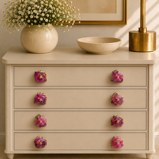 Pink Crystal Cabinet Knobs - Gold Plated