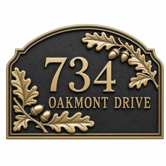 Oak Leaf and Acorn plaque, front with number and one name line between oak branches