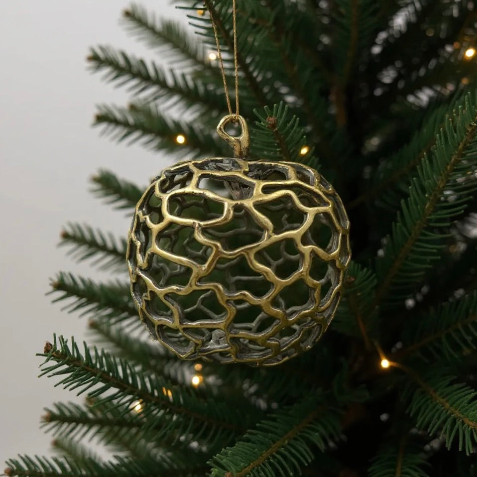Apple christmas ornament | metallic holiday bauble in gold, silver and antique | set of 2 or 4