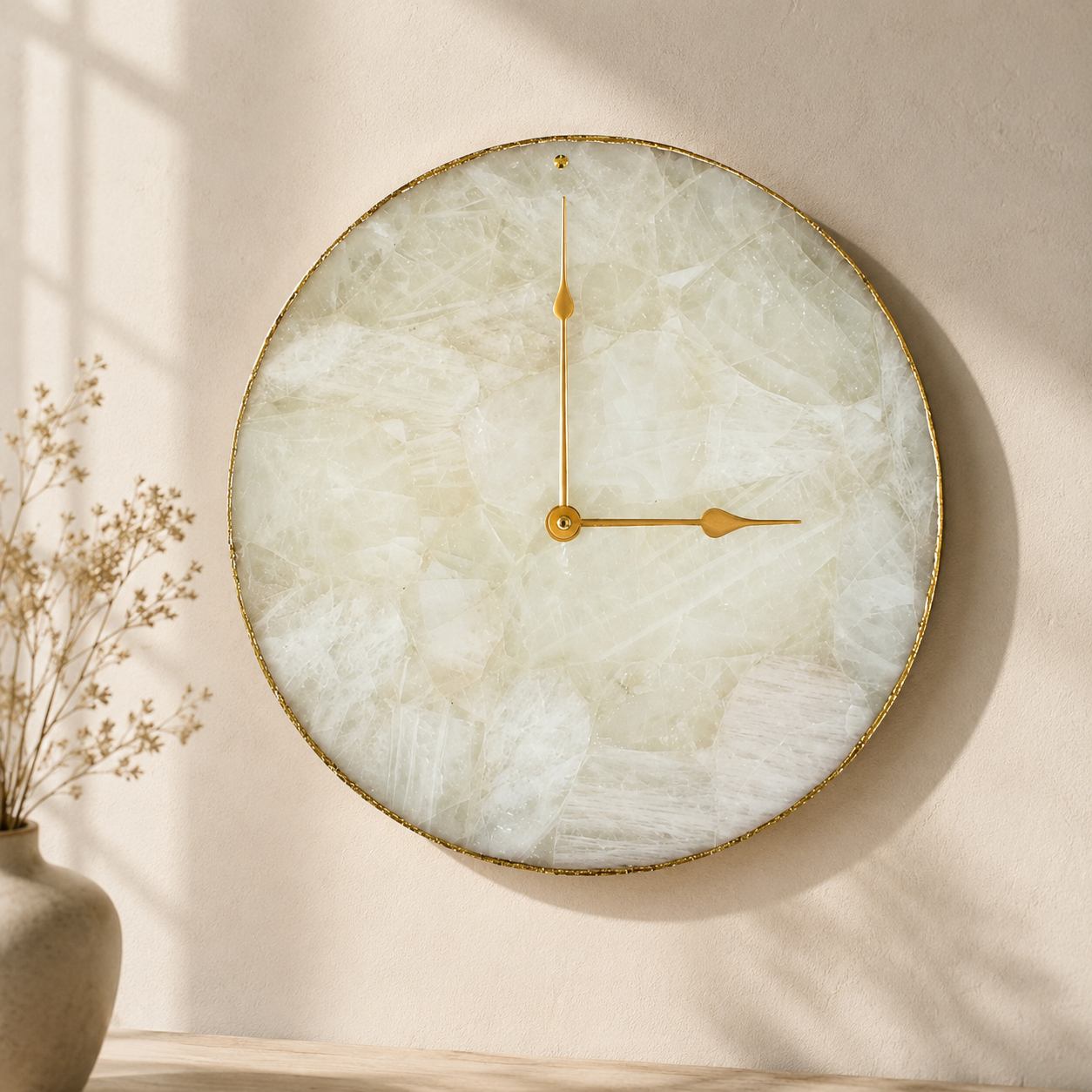 White Agate Circular Wall Clock – 16 Inch | Gold finish | The Tangerine Store