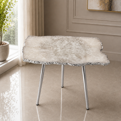 White Agate Organic Edge Side Table