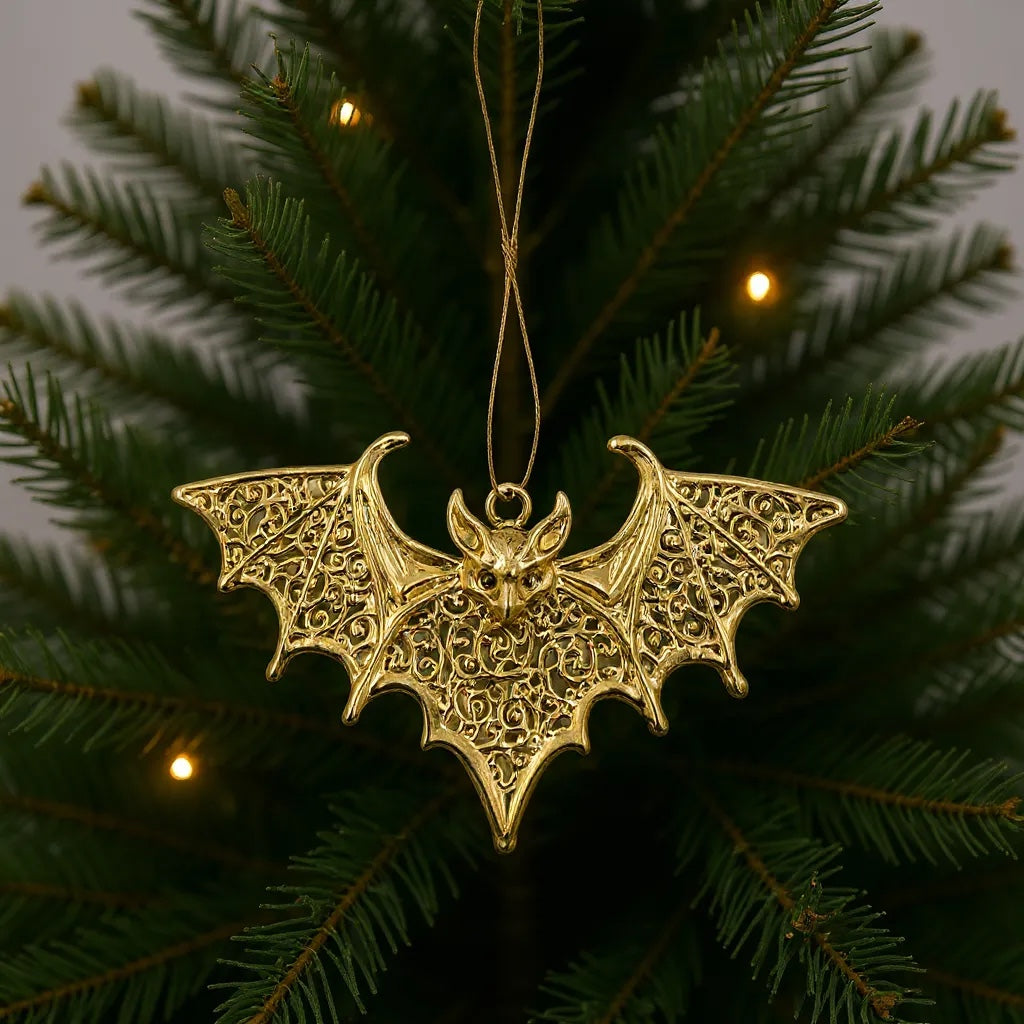Bat Christmas ornament | gothic metallic tree decor in gold, silver and antique | set of 2 or 4