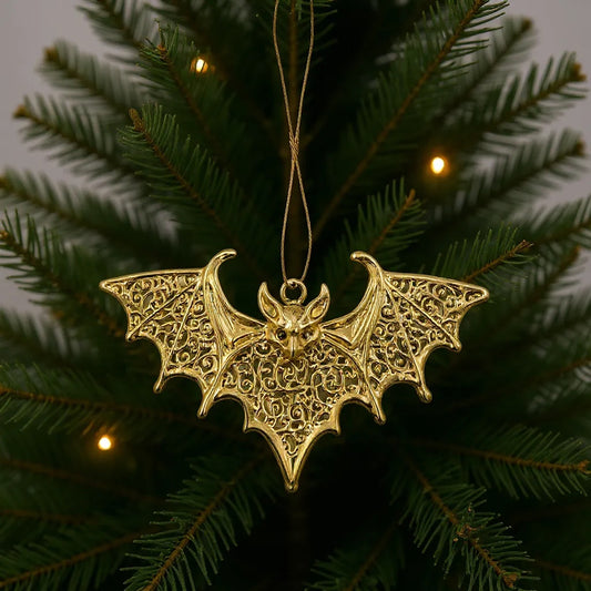 Bat Christmas ornament | gothic metallic tree decor in gold, silver and antique | set of 2 or 4