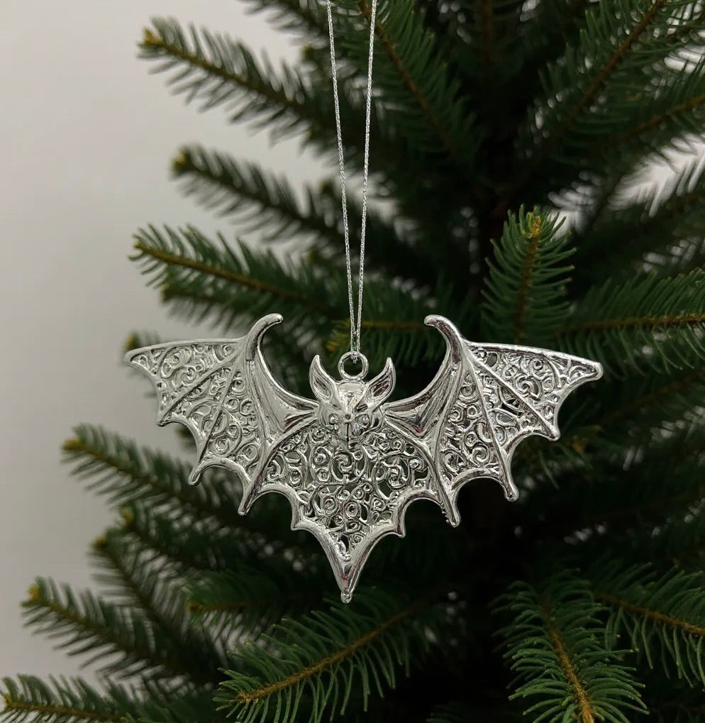Bat Christmas ornament | gothic metallic tree decor in gold, silver and antique | set of 2 or 4