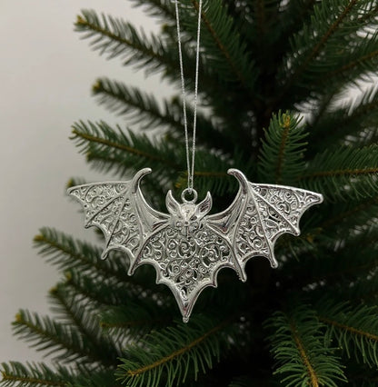 Bat Christmas ornament | gothic metallic tree decor in gold, silver and antique | set of 2 or 4