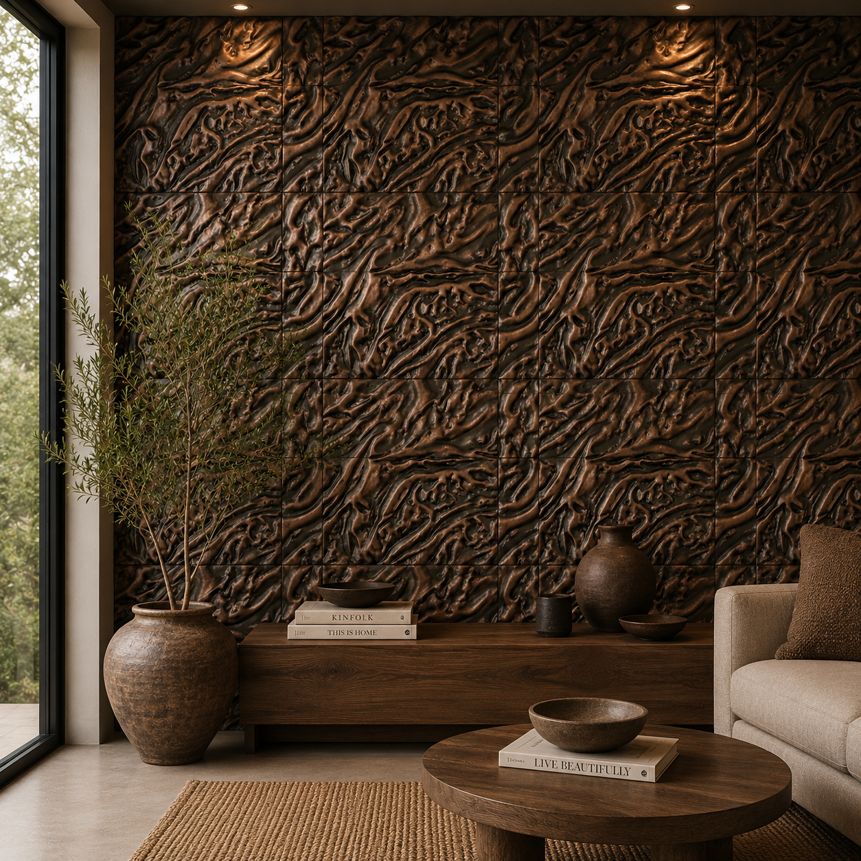 Textured Brass Wall Tiles – Set of 4