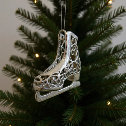 Ice skating boot christmas ornament | metallic holiday decor in gold, silver and antique | set of 2 or 4