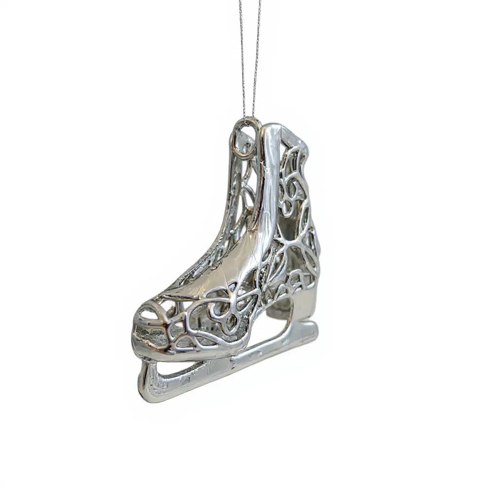 Ice skating boot christmas ornament | metallic holiday decor in gold, silver and antique | set of 2 or 4