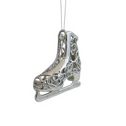 Ice skating boot christmas ornament | metallic holiday decor in gold, silver and antique | set of 2 or 4