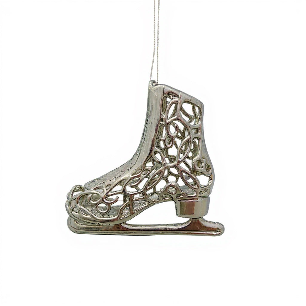 Ice skating boot christmas ornament | metallic holiday decor in gold, silver and antique | set of 2 or 4