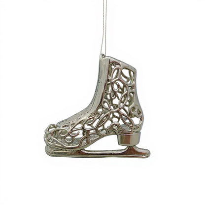 Ice skating boot christmas ornament | metallic holiday decor in gold, silver and antique | set of 2 or 4