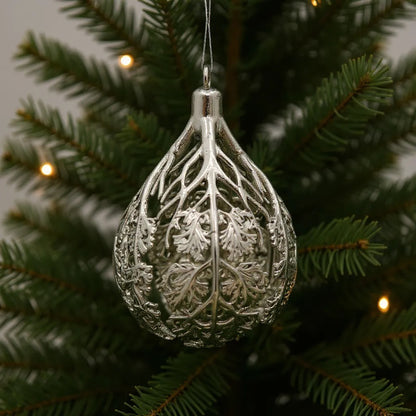 Leafy bulb Christmas ornament | metallic ball ornament in gold, silver and antique | set of 2 or 4