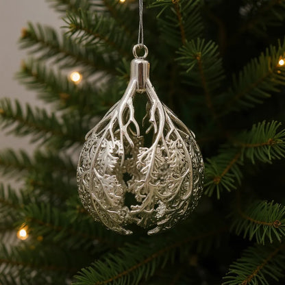Leafy bulb Christmas ornament | metallic ball ornament in gold, silver and antique | set of 2 or 4