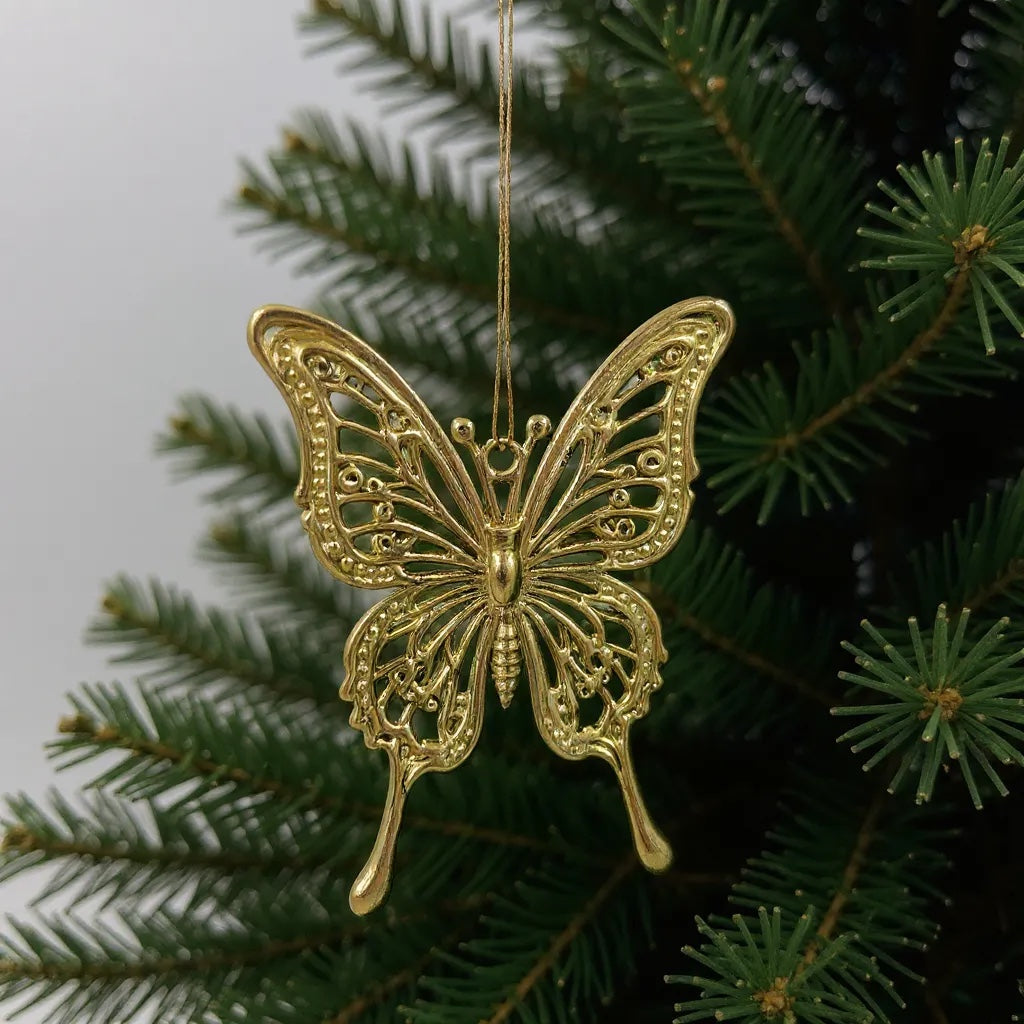 Butterfly Christmas ornament | metallic tree decoration in gold, silver and antique | set of 2 or 4