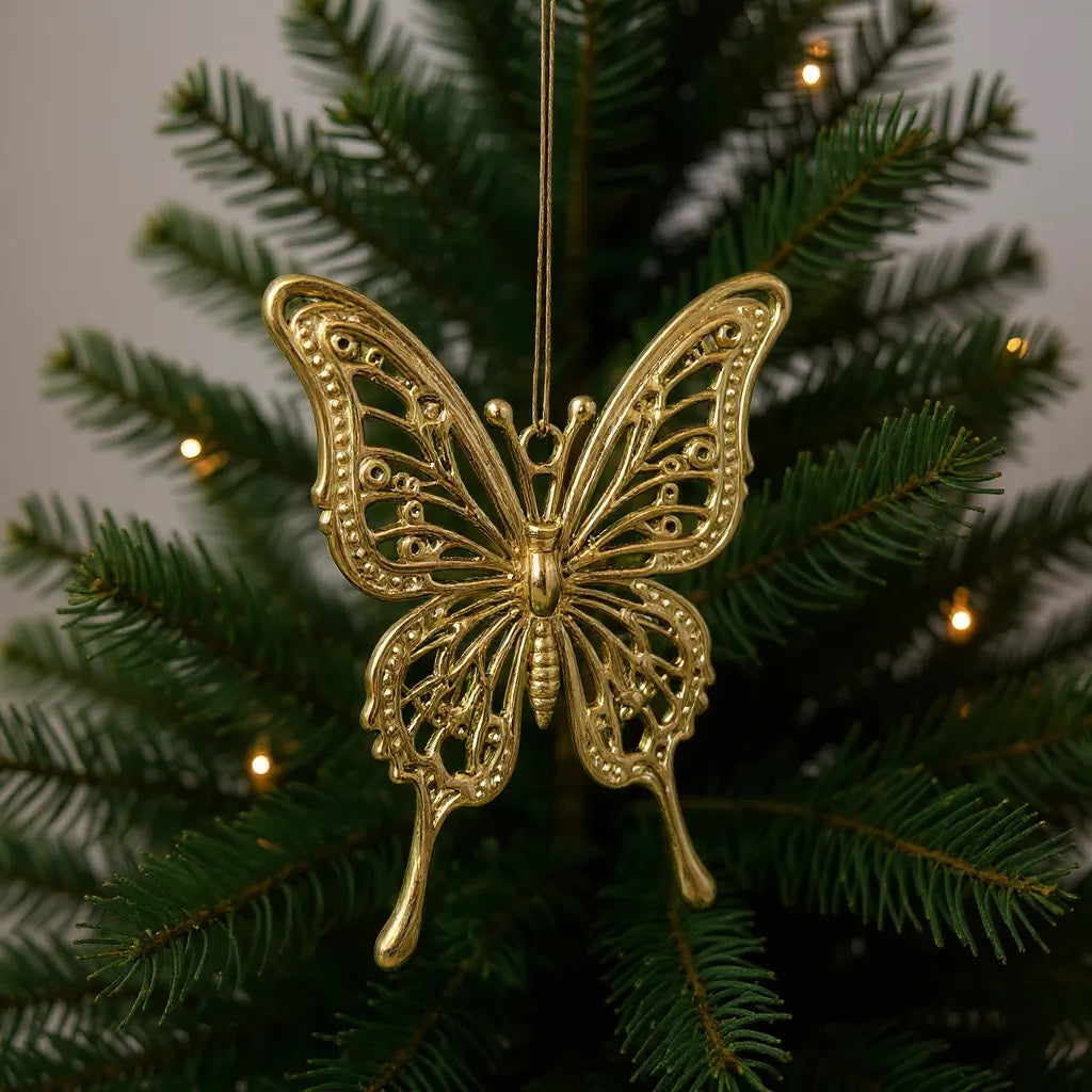 Butterfly Christmas ornament | metallic tree decoration in gold, silver and antique | set of 2 or 4