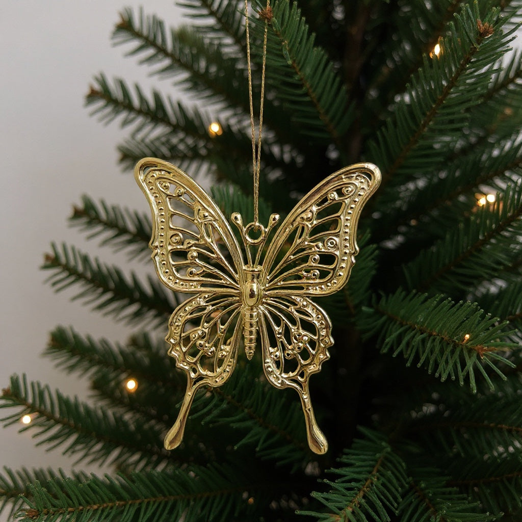 Butterfly Christmas ornament | metallic tree decoration in gold, silver and antique | set of 2 or 4