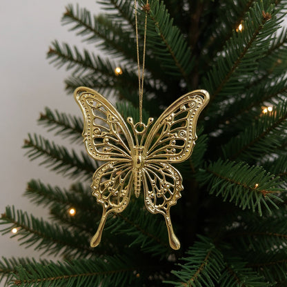 Butterfly Christmas ornament | metallic tree decoration in gold, silver and antique | set of 2 or 4