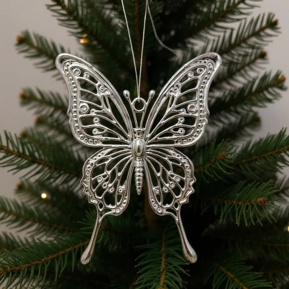 Butterfly Christmas ornament | metallic tree decoration in gold, silver and antique | set of 2 or 4