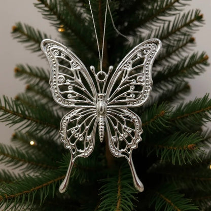 Butterfly Christmas ornament | metallic tree decoration in gold, silver and antique | set of 2 or 4
