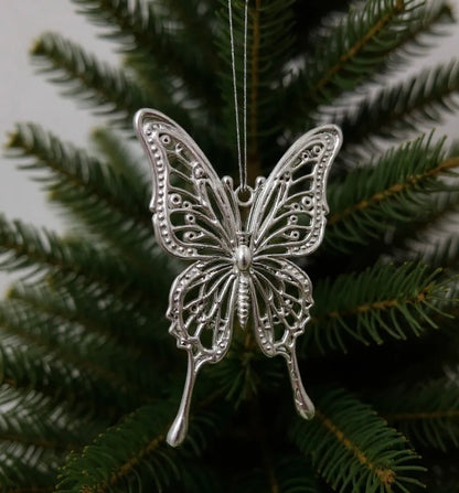 Butterfly Christmas ornament | metallic tree decoration in gold, silver and antique | set of 2 or 4