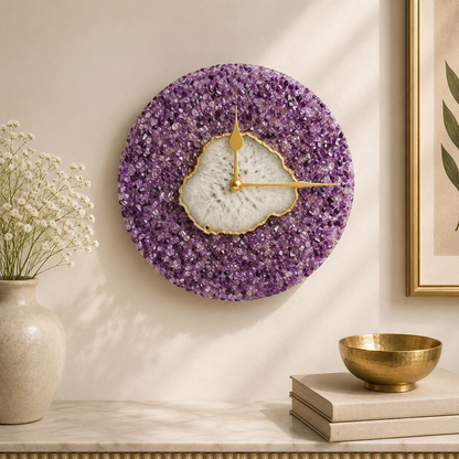 Purple crystal agate wall clock 10-inch, India | The Tangerine Store