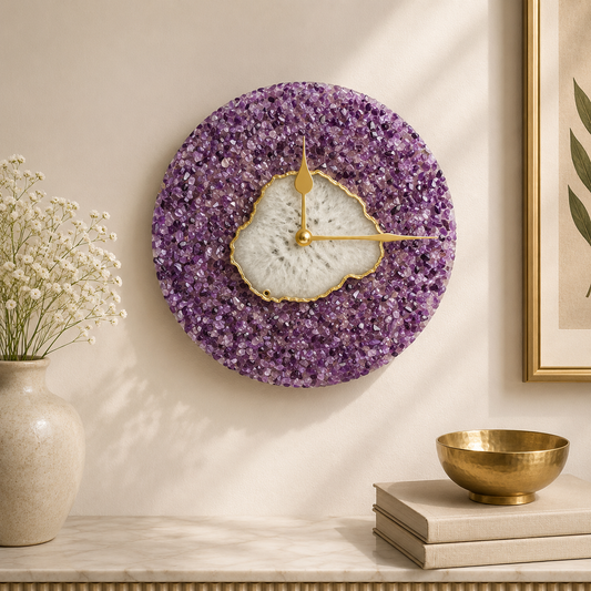 Purple crystal agate wall clock 10-inch, India | The Tangerine Store