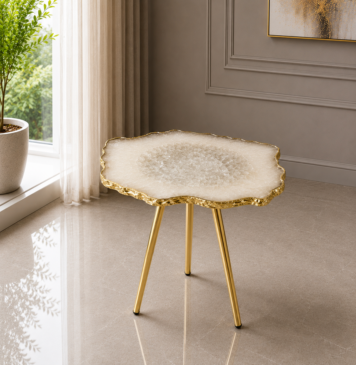 Small White Agate Organic Edge Side Table