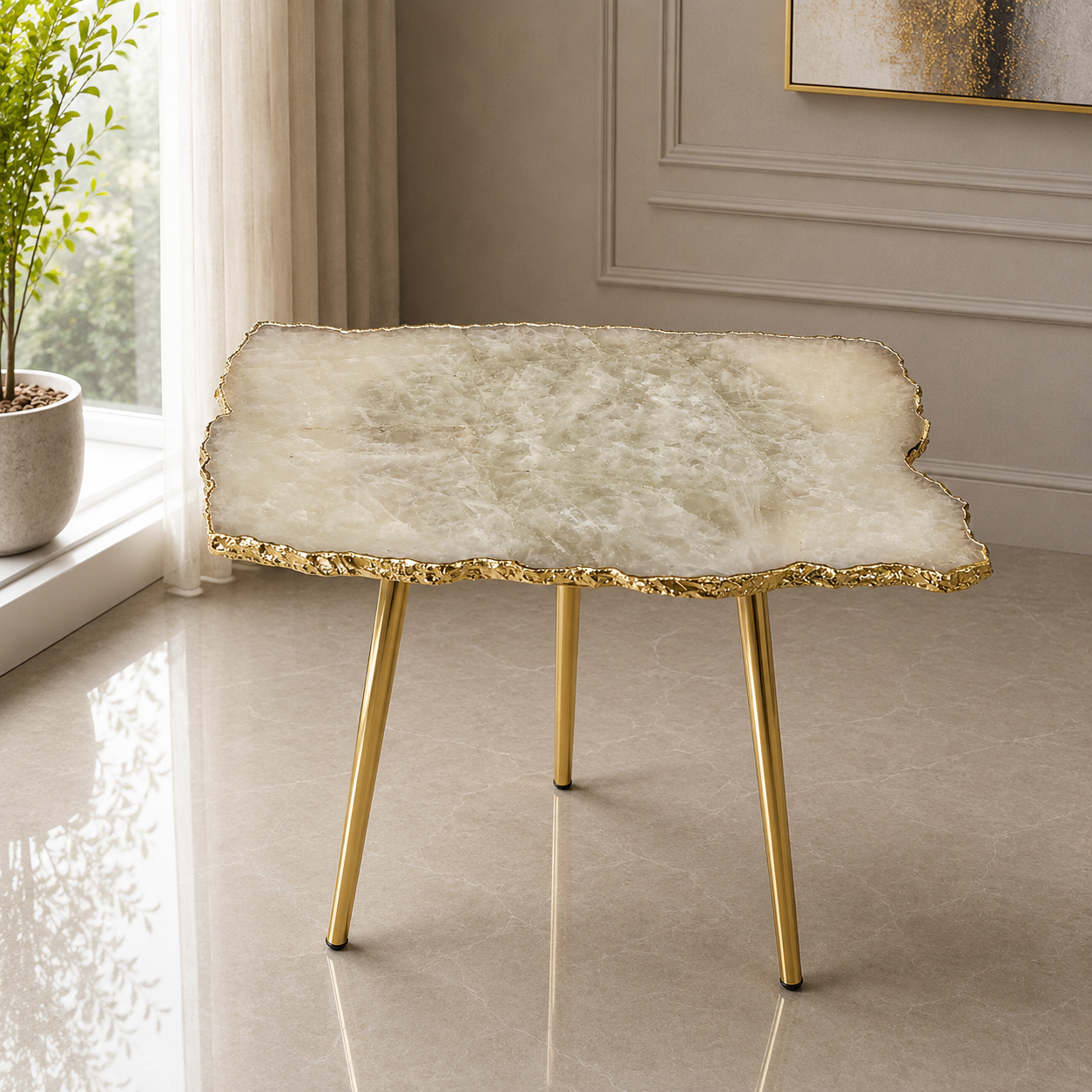 White Agate Organic Edge Side Table