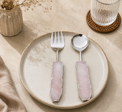 Rose Quartz Salad Server – Silver Finish – Set of 2