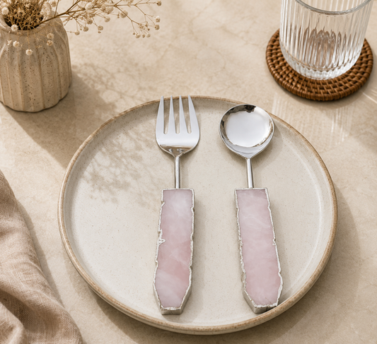 Rose Quartz Salad Server – Silver Finish – Set of 2