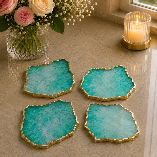 Aqua Agate Coasters – Set of 4