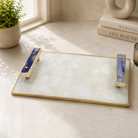 White Agate Serving Tray — Purple Agate Handles