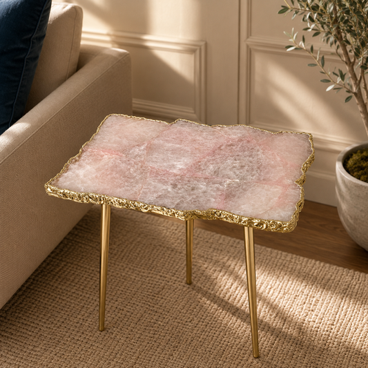 Rose Quartz Agate Organic Edge Side Table