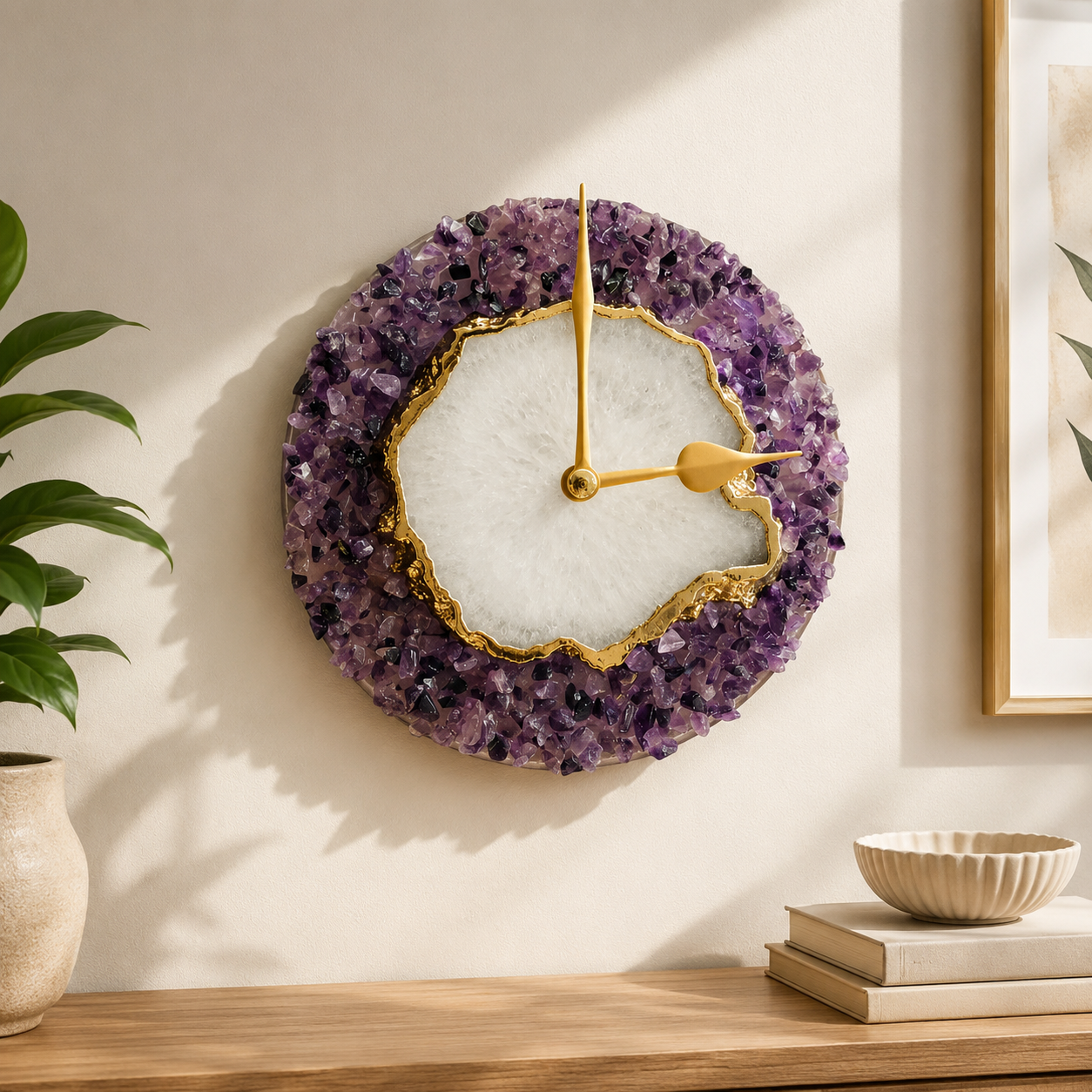 Purple crystal agate wall clock 6-inch, India | The Tangerine Store
