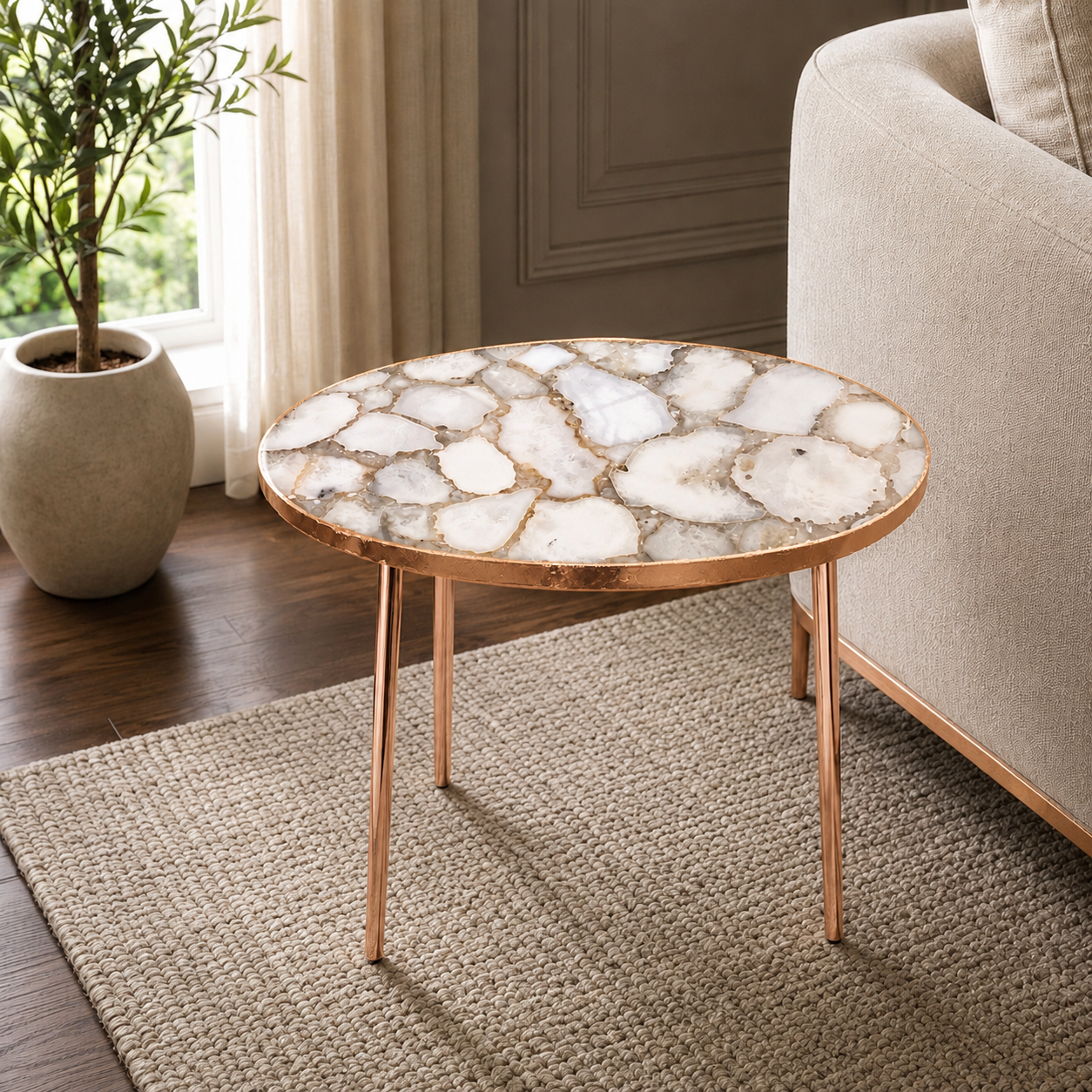 Oval White Agate Organic Edge Side Table