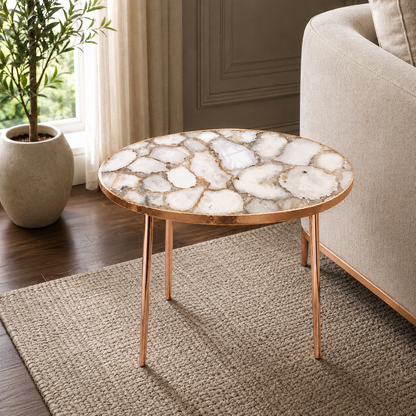 Oval White Agate Organic Edge Side Table