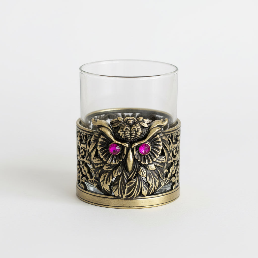 Set of 2 & Set of 4 - Owl Hand Whisky Glasses | Juice Glasses | Drinkware | Statement Barware | Halloween Glasses | Gold, Silver or Antique Finish