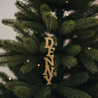Custom name christmas ornament | Personalised metal name decor in gold, silver or antique | set of 2 or 4