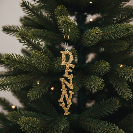 Custom name christmas ornament | Personalised metal name decor in gold, silver or antique | set of 2 or 4