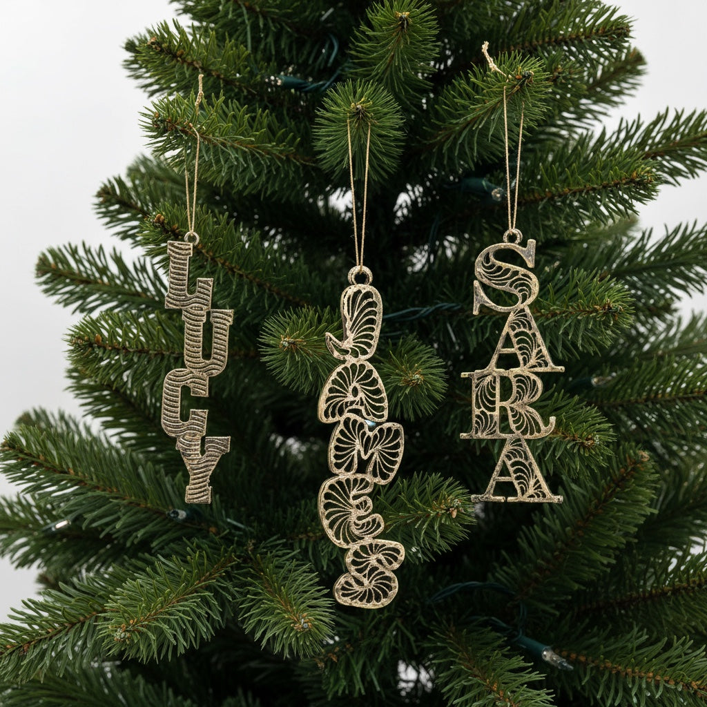 Custom antique brass christmas ornament |Personalised name tag decor | Set of 2 or 4