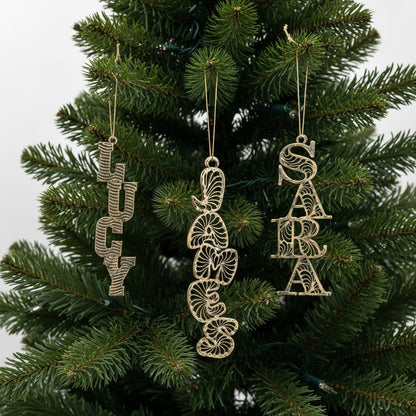Custom antique brass christmas ornament |Personalised name tag decor | Set of 2 or 4