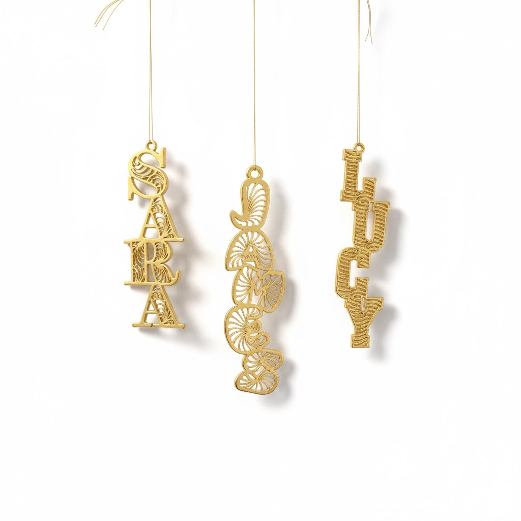Custom antique brass christmas ornament |Personalised name tag decor | Set of 2 or 4